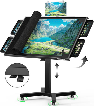 HEBESPACE Pneumatic Puzzle Table – 180° Flipable, Holds Up to 2000 Pieces, One-Touch Tilt & Height Adjustment (US)