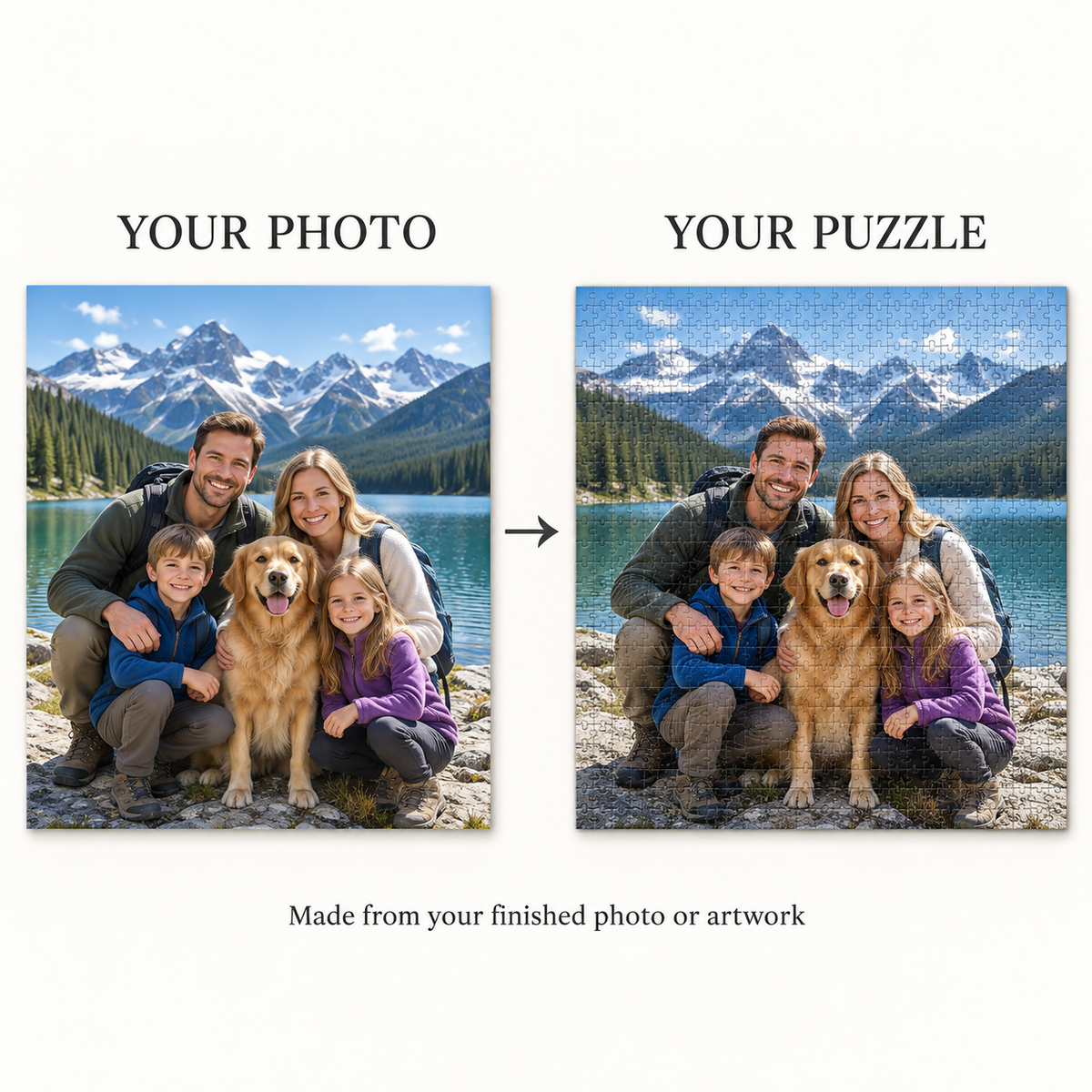 Family photo transformed into a personalized 1000-piece jigsaw puzzle